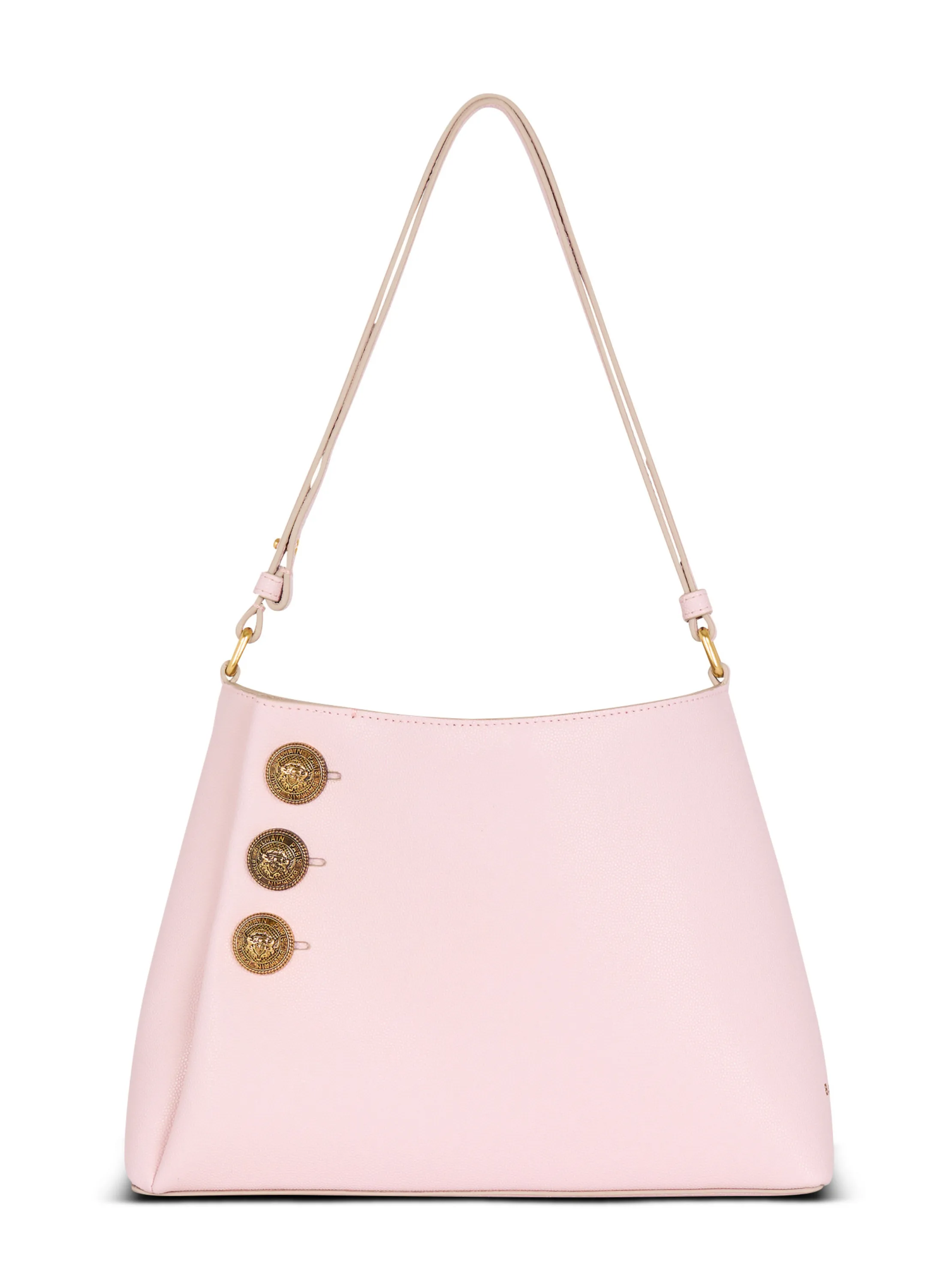 BALMAIN  Sac à main emblème shoulder en cuir de veau grainé - Rose