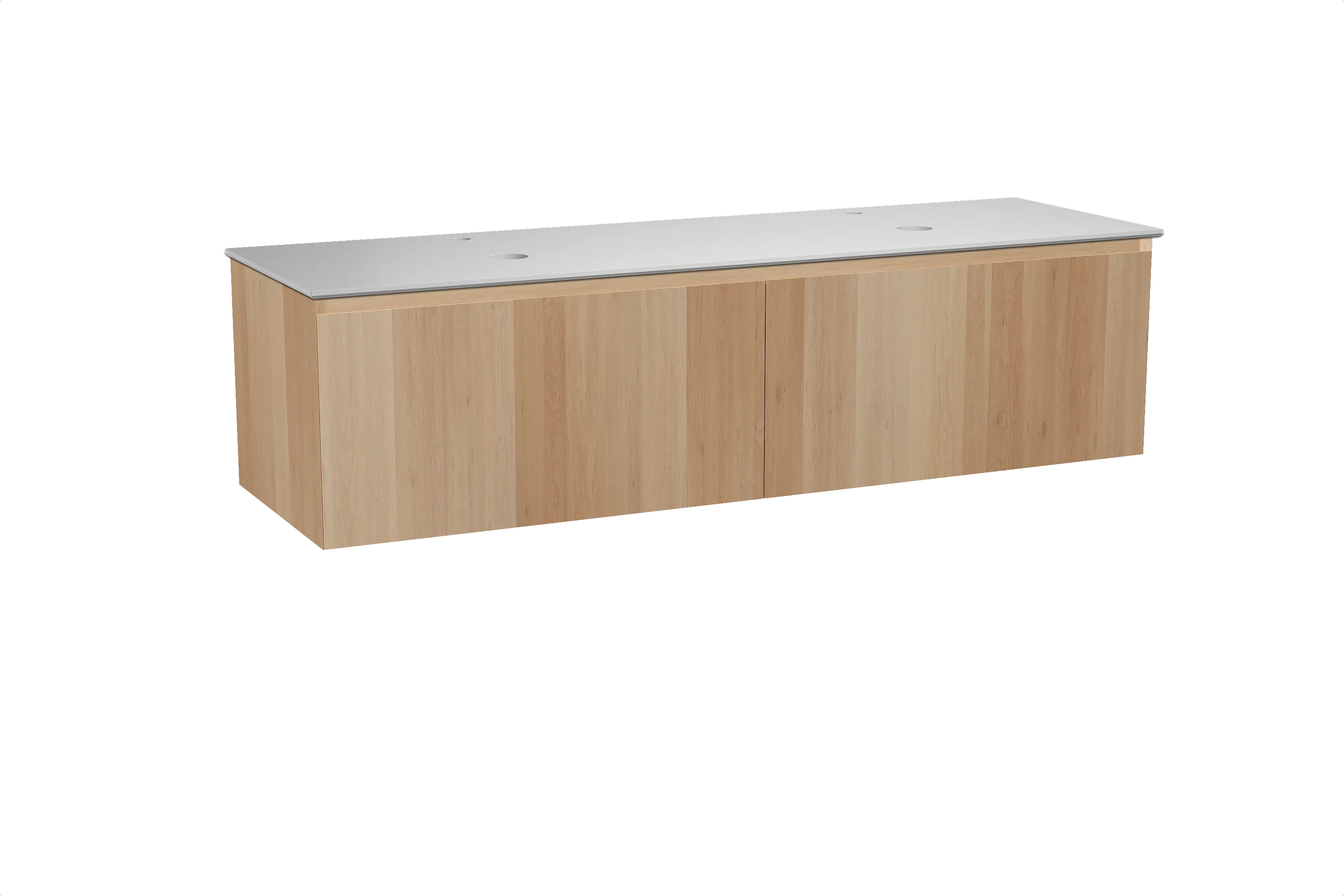 Balmani Idra meuble salle de bains suspendu 180 x 55 cm chêne naturel avec Facetta tablette double en solid surface blanc mat