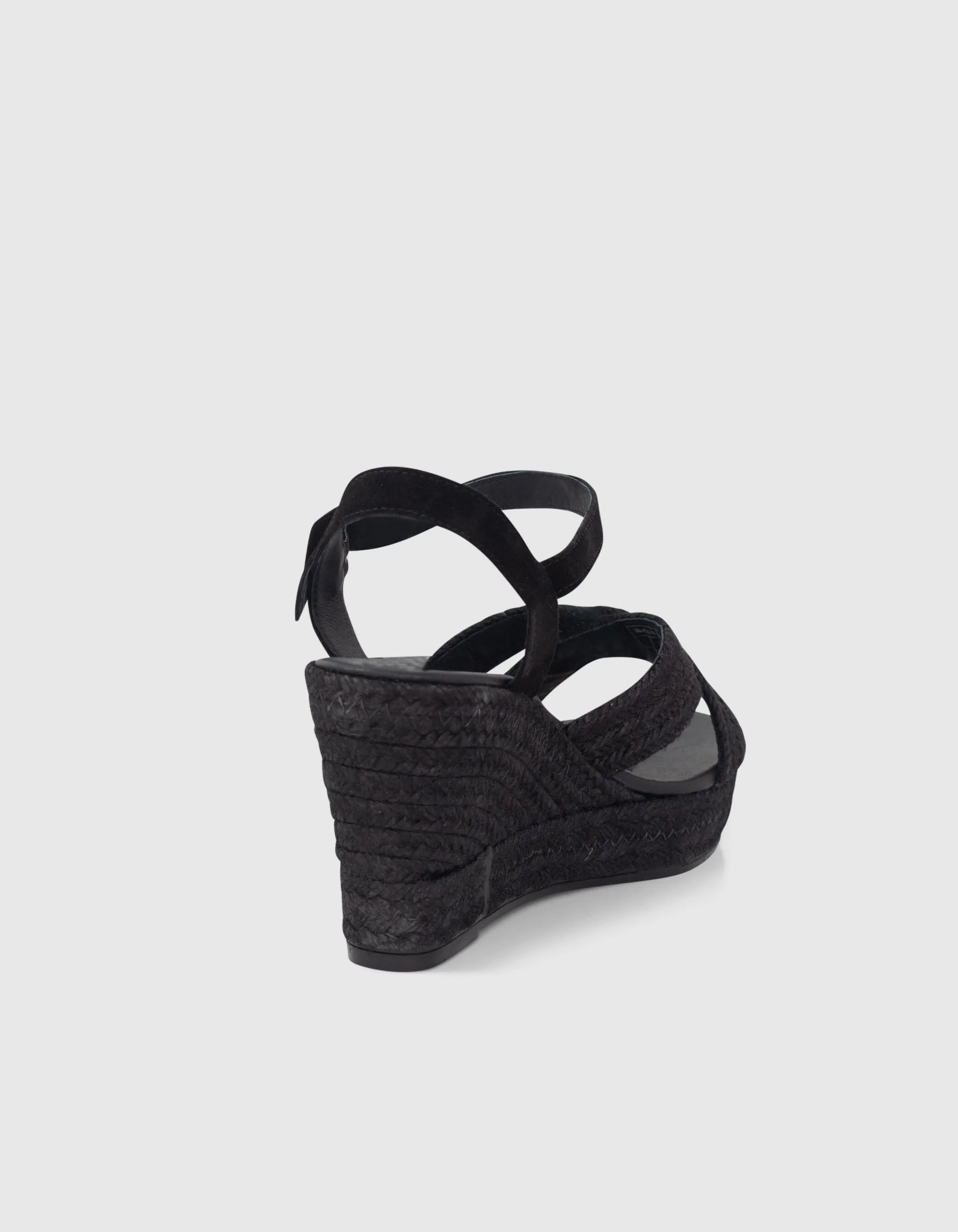 Black Raffia Wedge Sandals with Ankle Buckle for Women