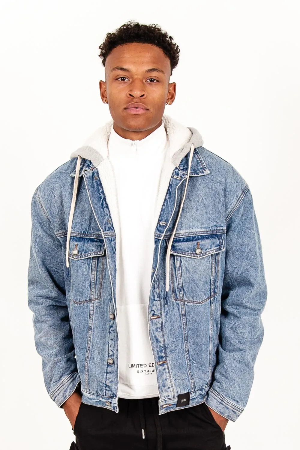 Blue Denim Sherpa Hooded Jacket