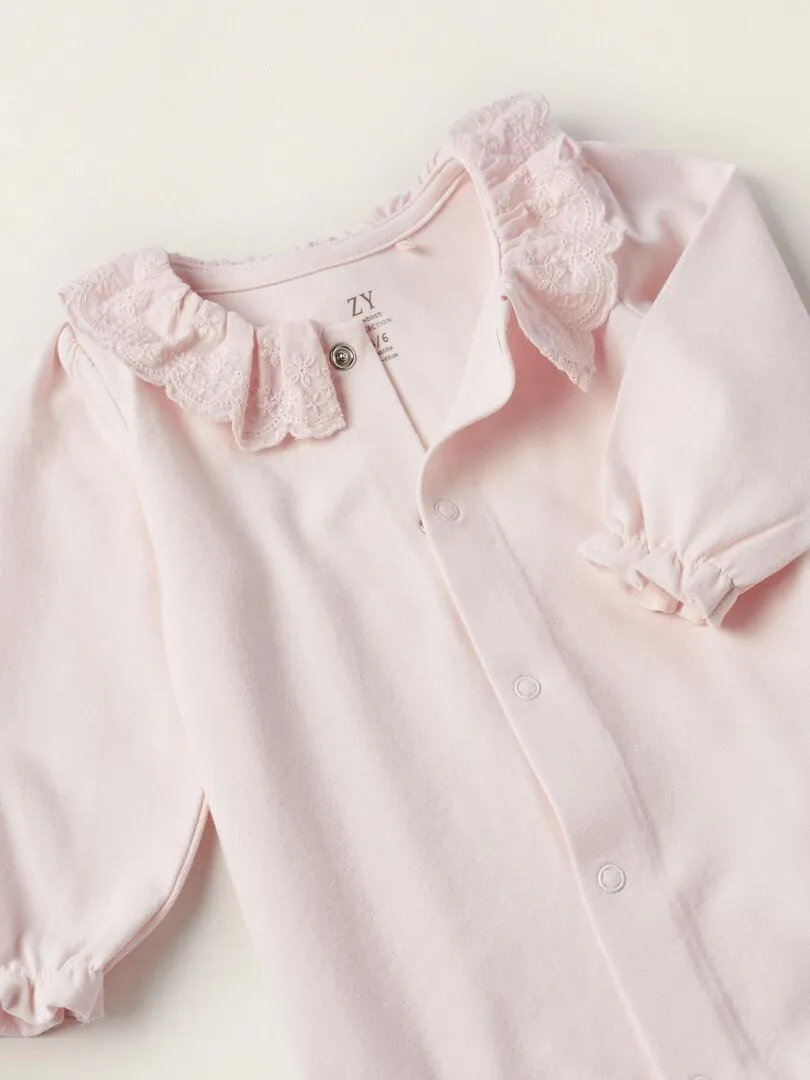 Body en coton avec broderie anglaise pour nouveau-né manches longues ATLANTIC COMPANY - Rose