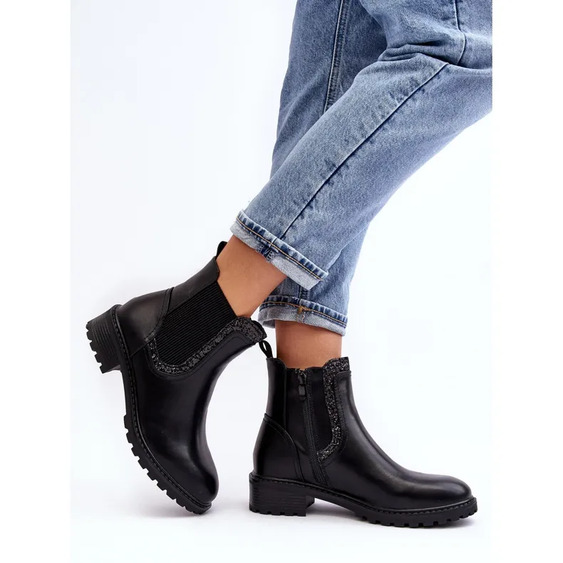Bottines Chelsea femme tige basse talon plat Kassona noir