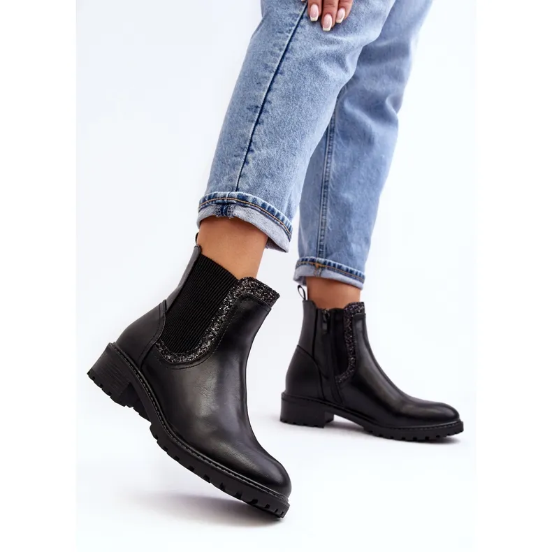 Bottines Chelsea femme tige basse talon plat Kassona noir