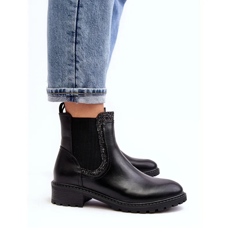 Bottines Chelsea femme tige basse talon plat Kassona noir