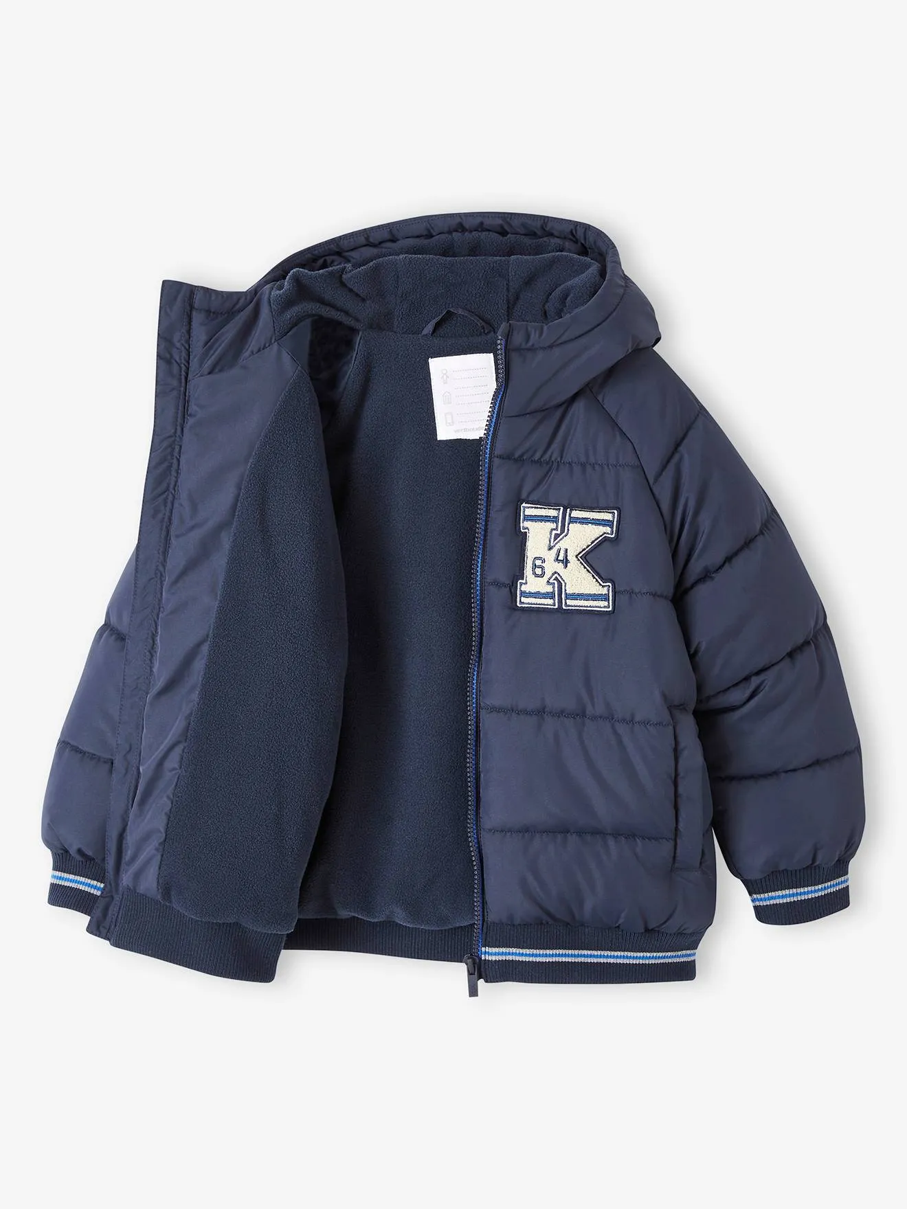 Boys' navy college-style padded jacket with fleece lining - Vertbaudet