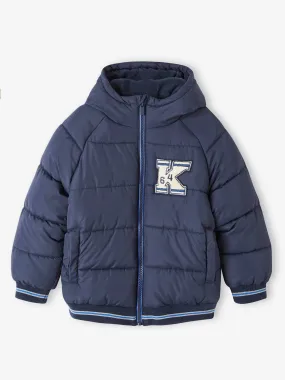 Boys' navy college-style padded jacket with fleece lining - Vertbaudet
