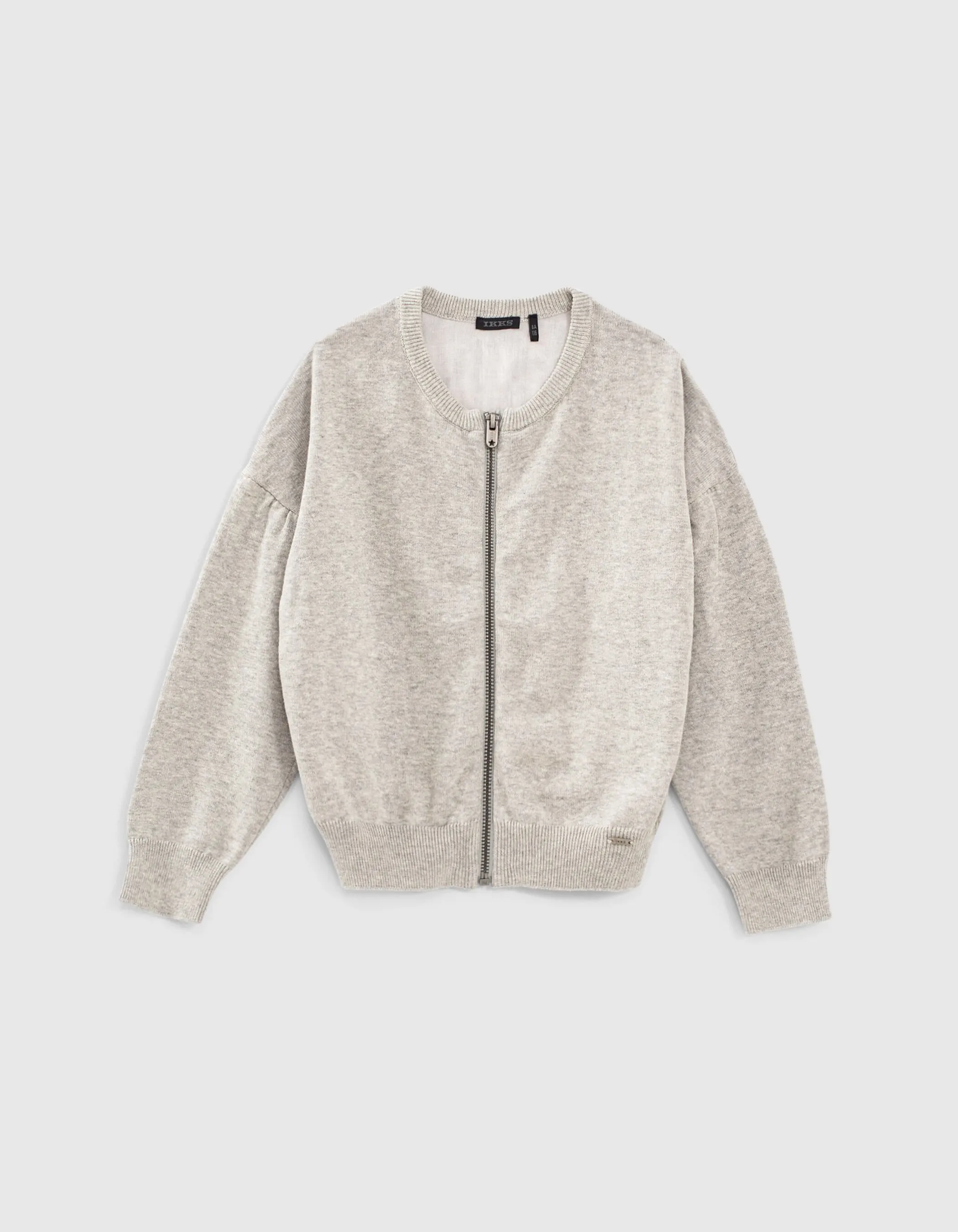 Gray marled zip-up cardigan for girls