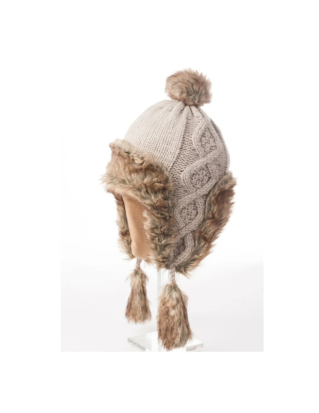 Chapka Mouton Beige Chiné Fait Main en Cuir avec Fourrure de Renard