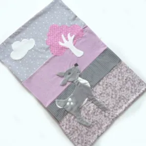 Couverture bébé poussette couffin biche/faon, fleurs cerisier liberty mitsi aprme rose et gris fait main l'arche de jessica