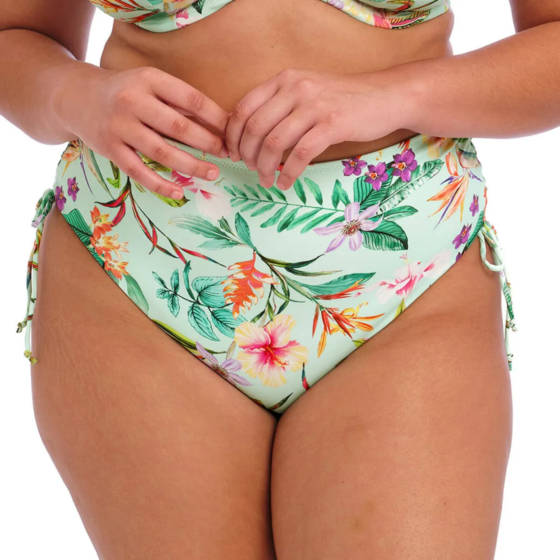 High Waisted Green Floral Aquatic Swimsuit Bottom - 3 Suisses