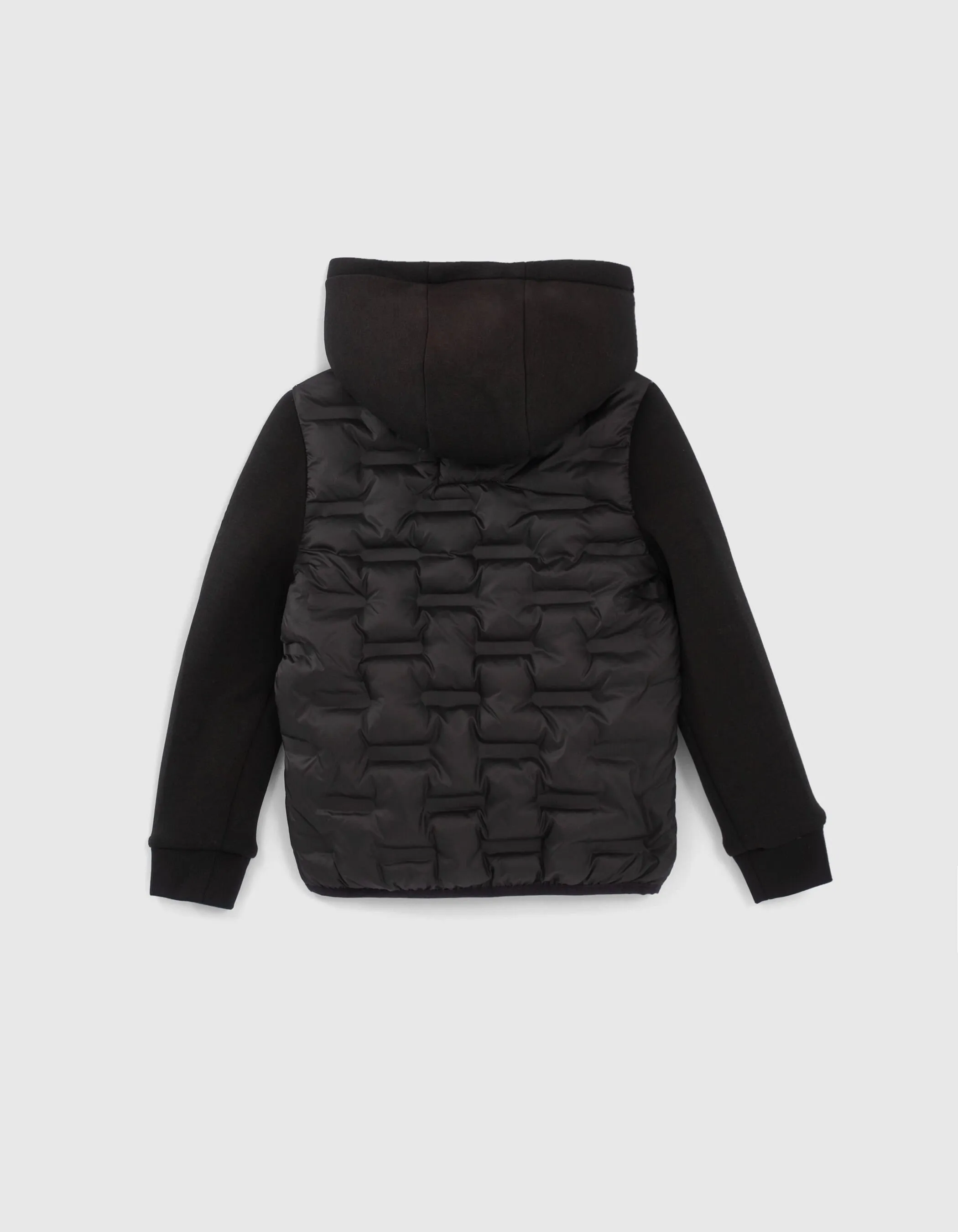 Black Dual-Material Quilted Jacket for Boys