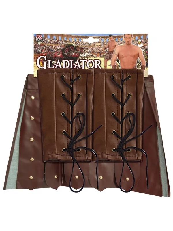 Ensemble gladiateur homme : jupe simili cuir et brassards