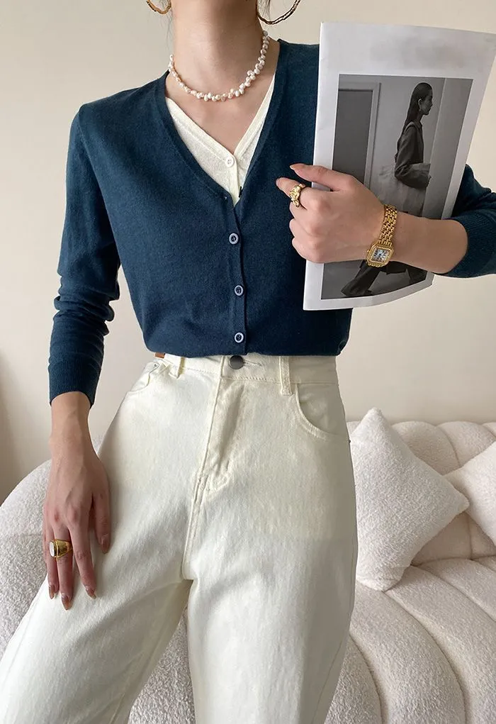Faux haut en tricot boutonné deux pièces en bleu sarcelle