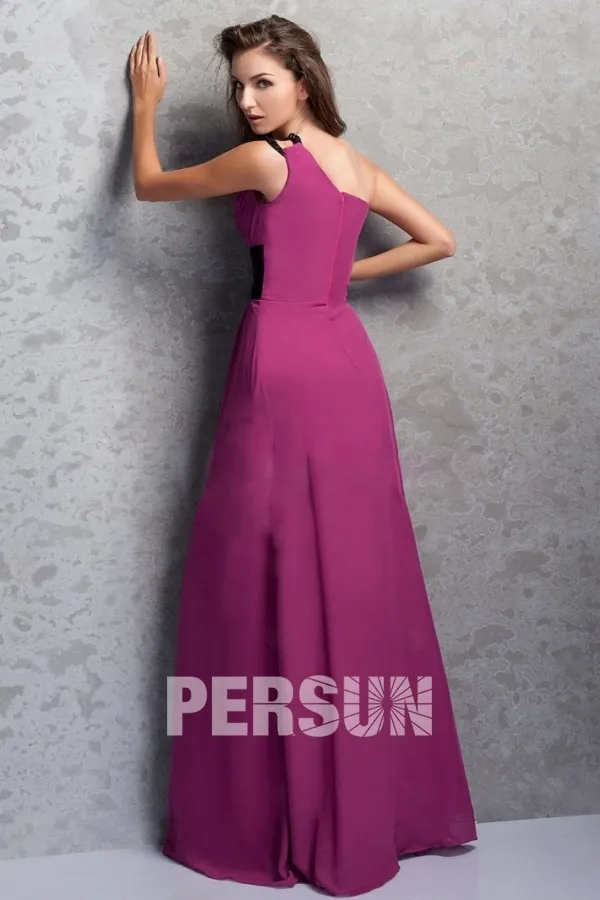 Fuchsia Empire Asymmetrical Floor-Length Bridesmaid Dress