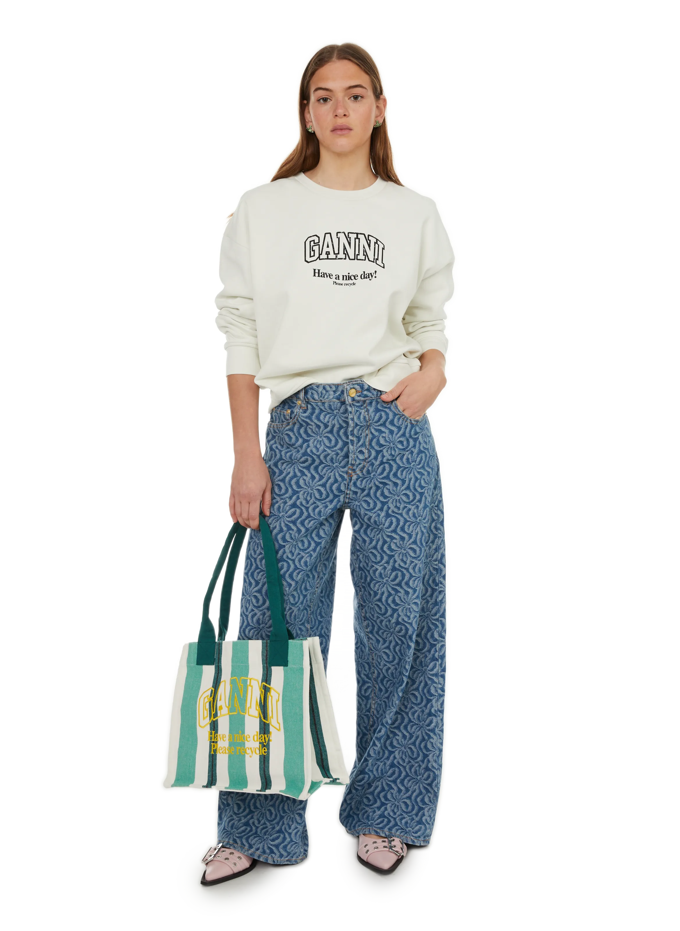 GANNI Oversized Beige Sweatshirt