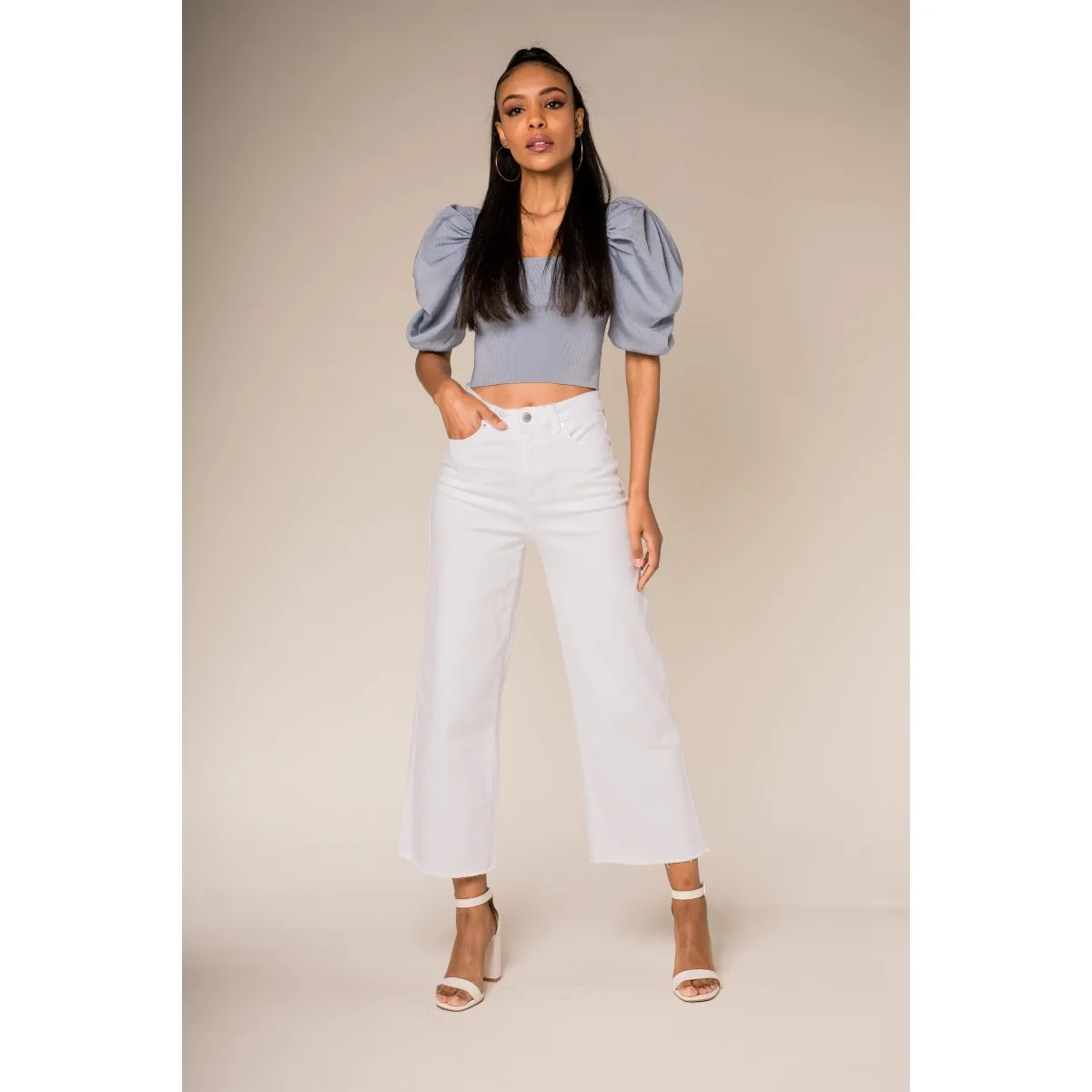 Jean CROPPED stretch femme Nina Carter blanc - Matière noble 29,90€