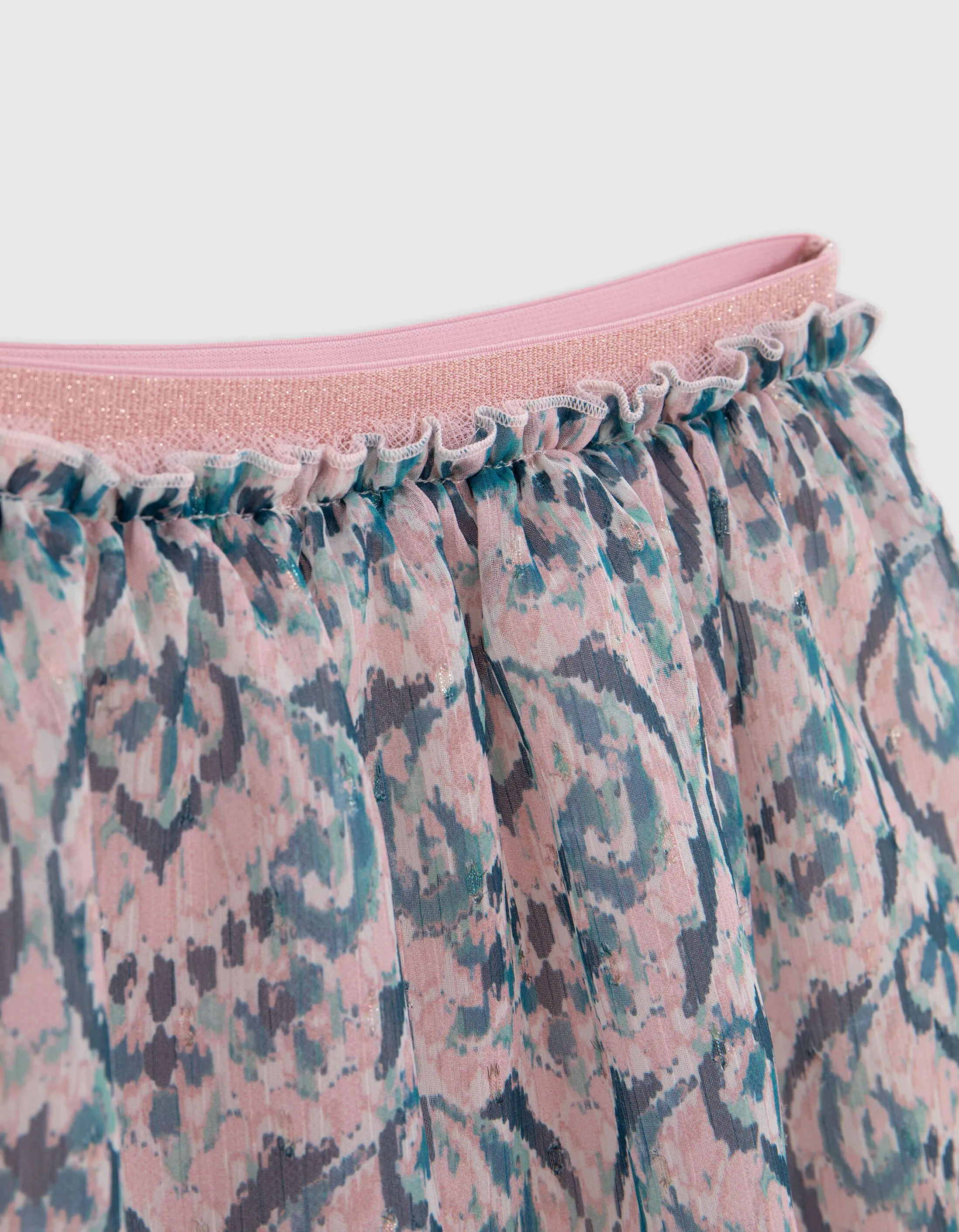 Pastel Pink Skirt with Ikat Print for Girls