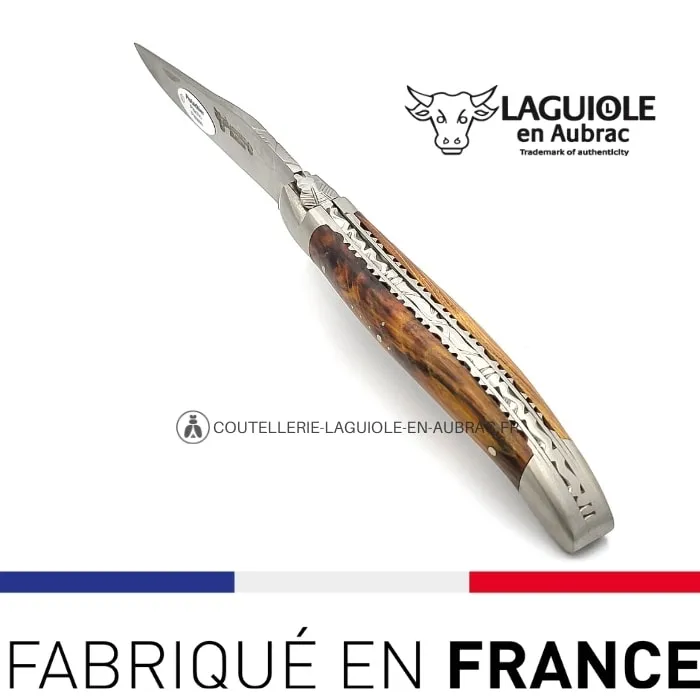 Laguiole Doubles Platines Ciselées manche Pistachier Satiné
