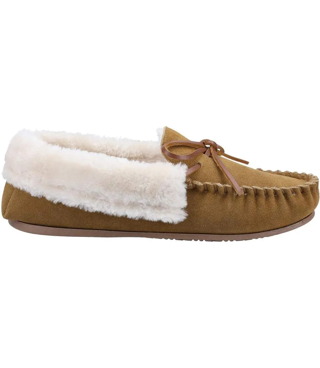 Light brown Cotswold women's Sopworth moccasin slippers.