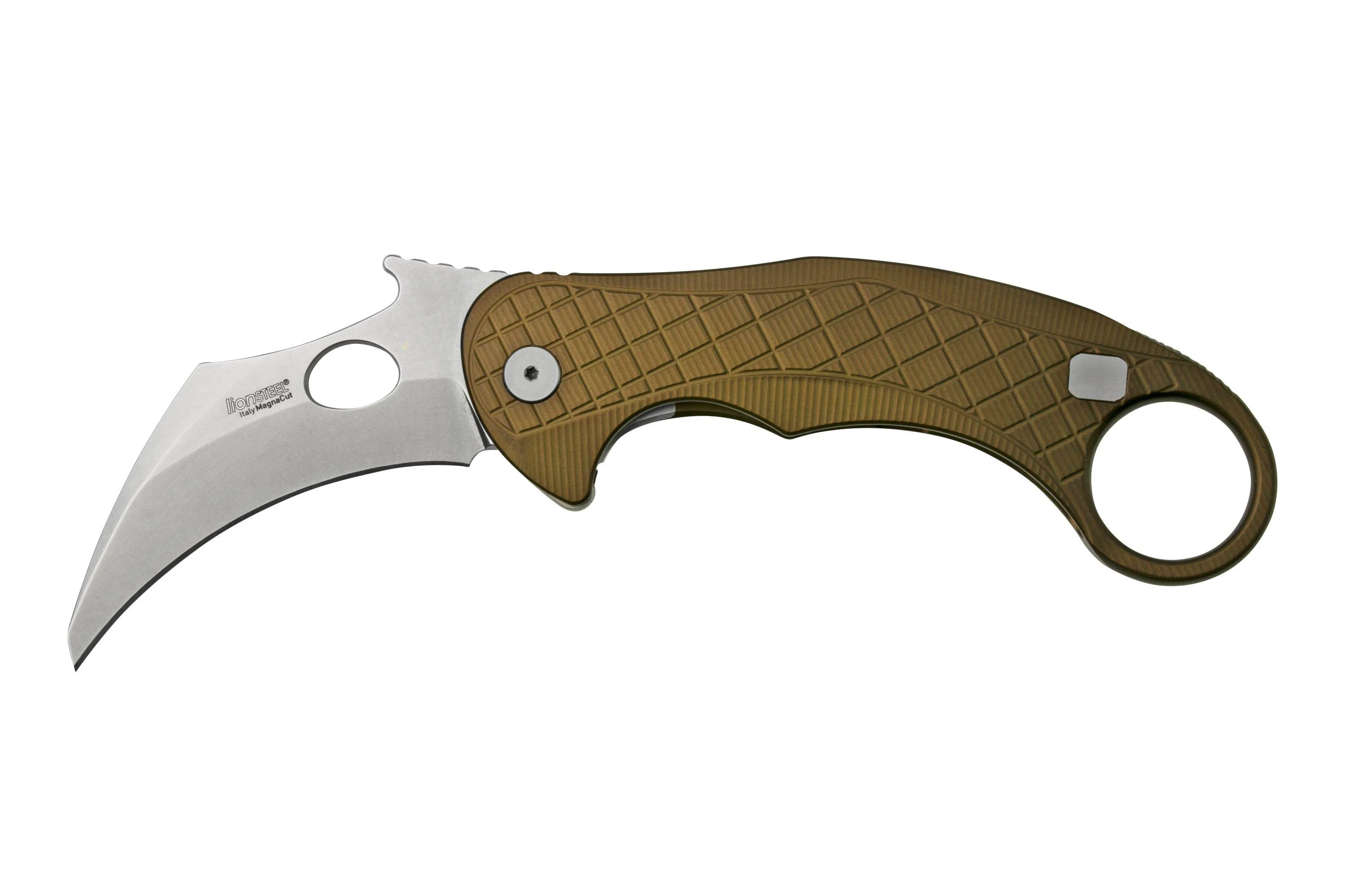 LionSteel L.E.One LE1-A-GS MagnaCut, Satin, Green Aluminium, couteau de poche Karambit