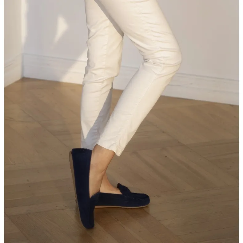 Marco Shoes Navy Blue Suede Moccasins