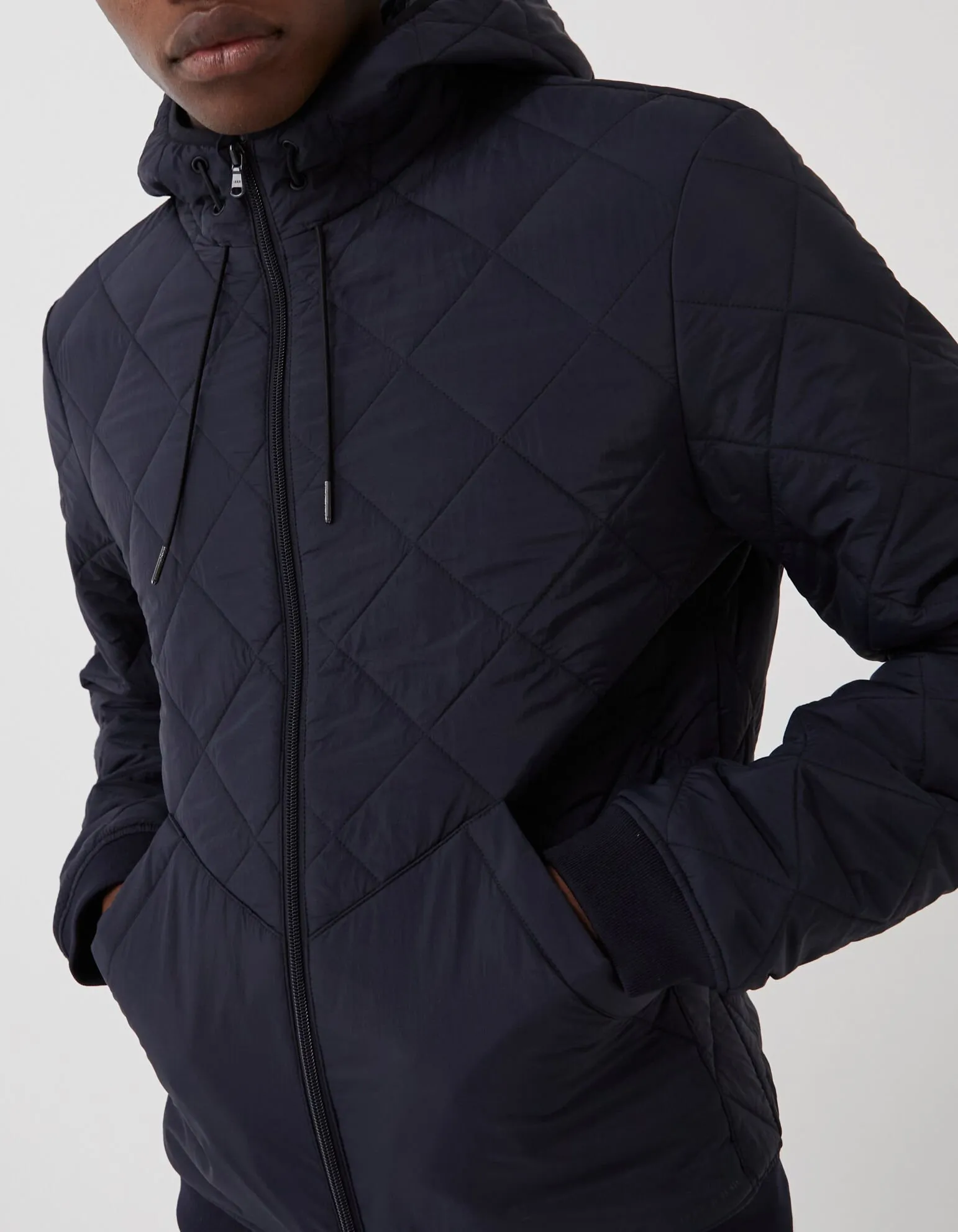 Men's Navy Blue Hooded Quilted Inner Jacket