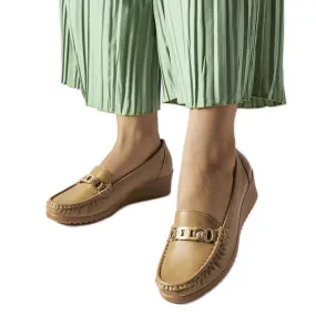 Brown Buckle Wedge Moccasins Beige Lerino