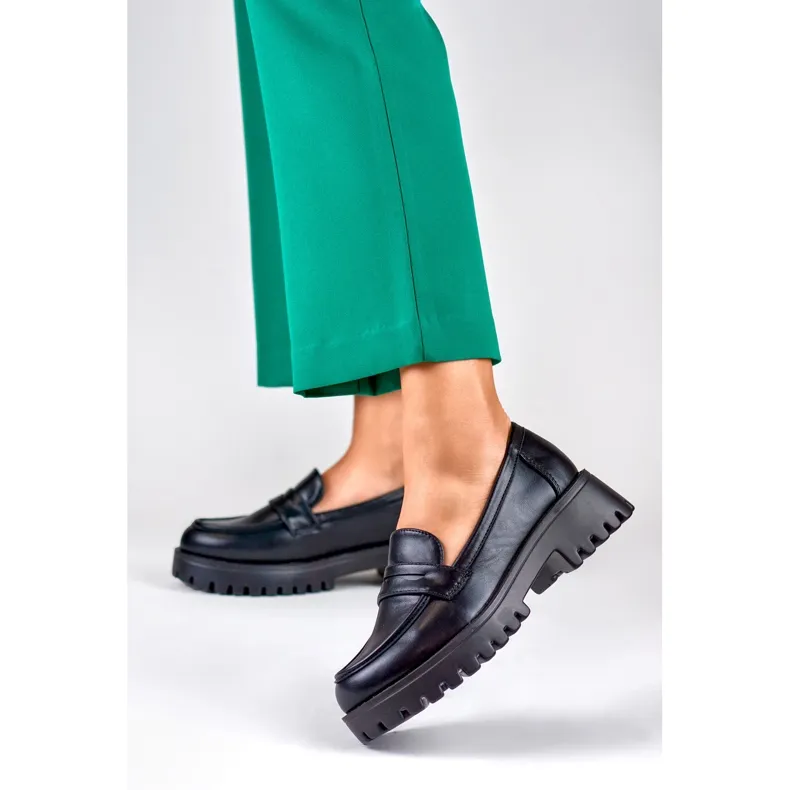 Black Vegan Leather Women's Moccasins in Black