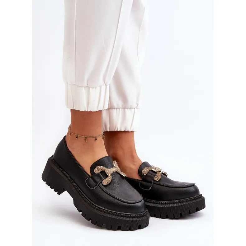 Black Women's Moccasins with Gargi Decoration - Black.
