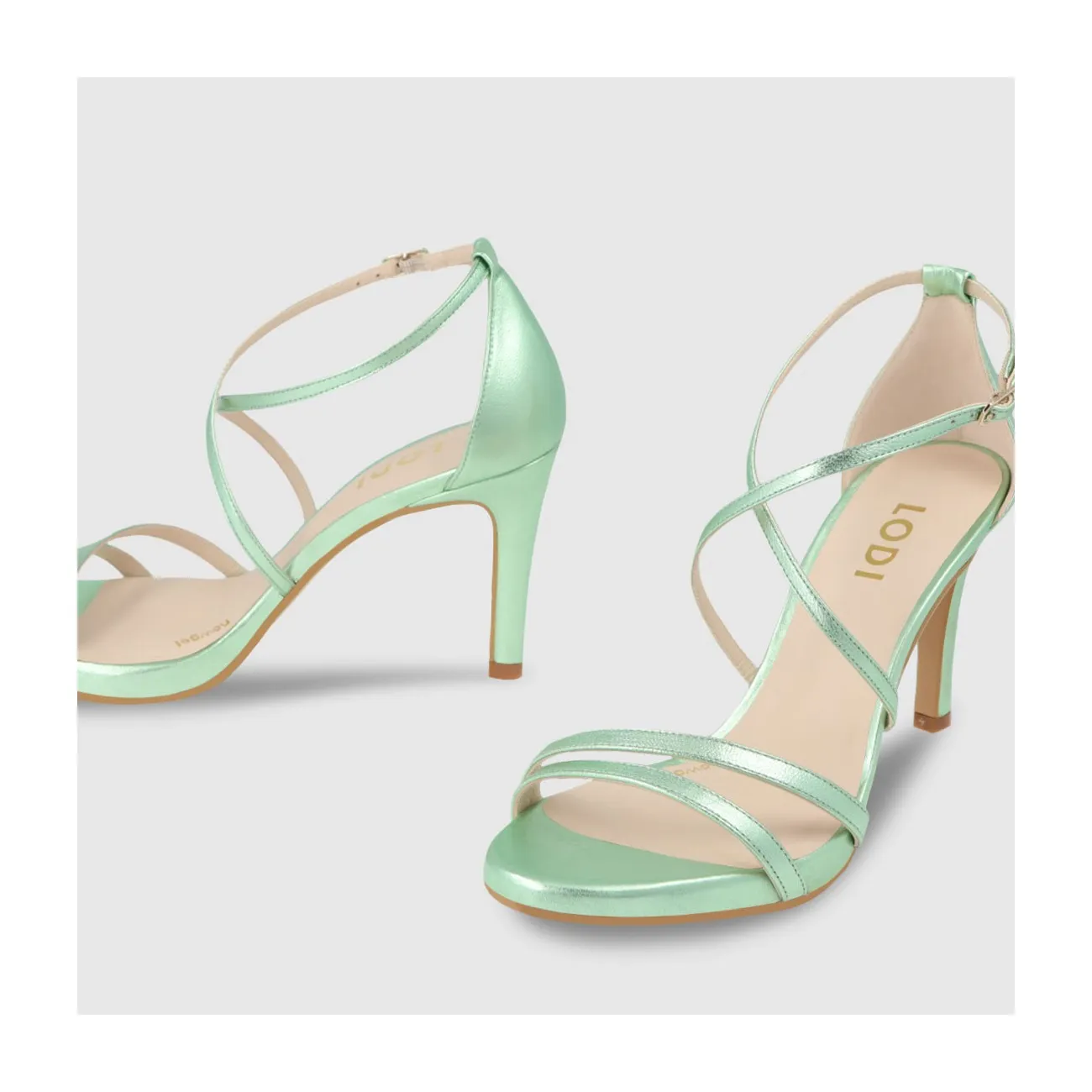 Light Green Metallic Leather Women's Sandals with Interlaced Straps by LODI