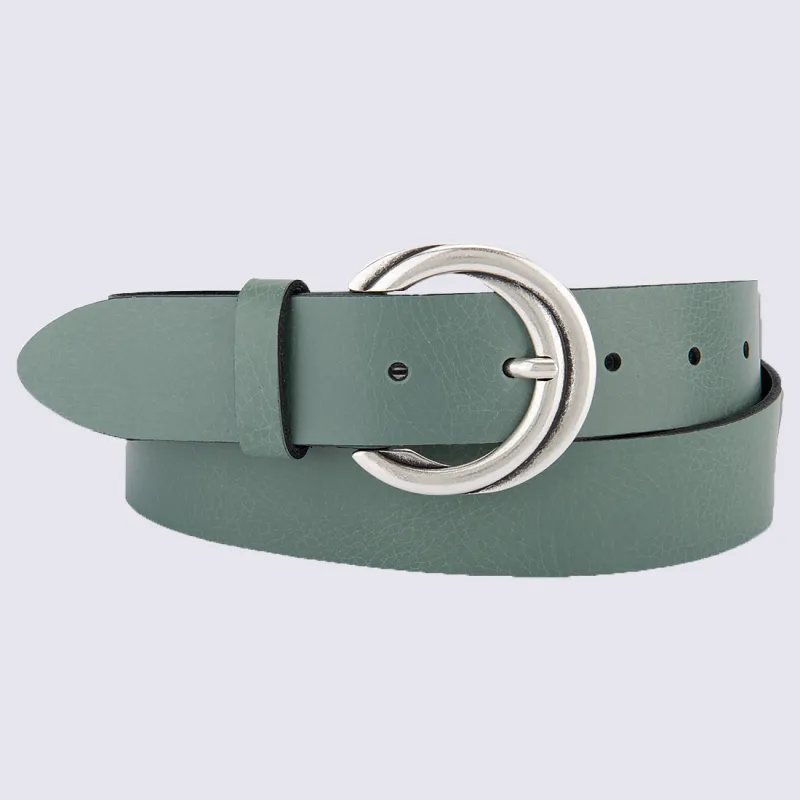 Stylish green leather women's belt by Bernd Götz, available at Igert Chausseur & Maroquinier Dannemarie
