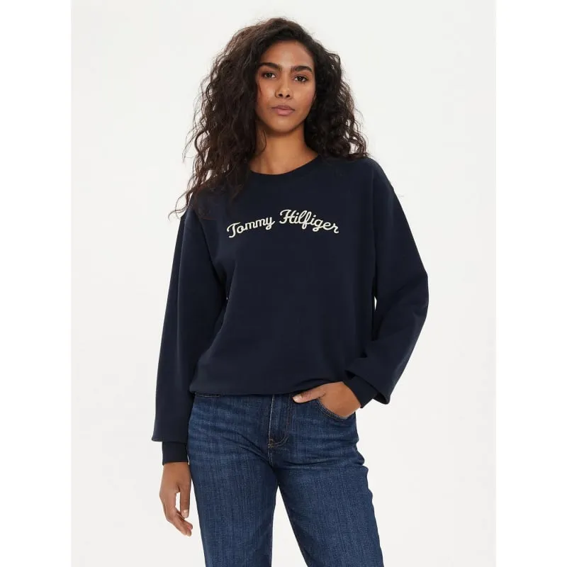 Sweat mordern script logo bleu marine femme - Tommy Hilfiger | wimod