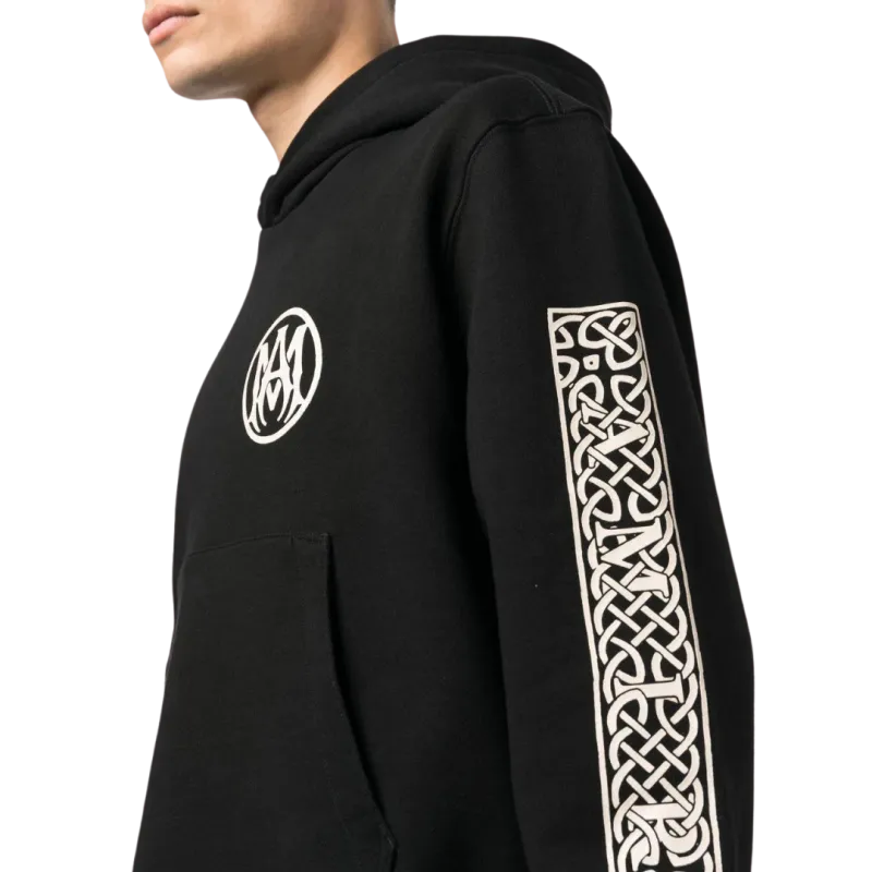 Sweatshirt Hoodie Black Cotton Printed Ecru