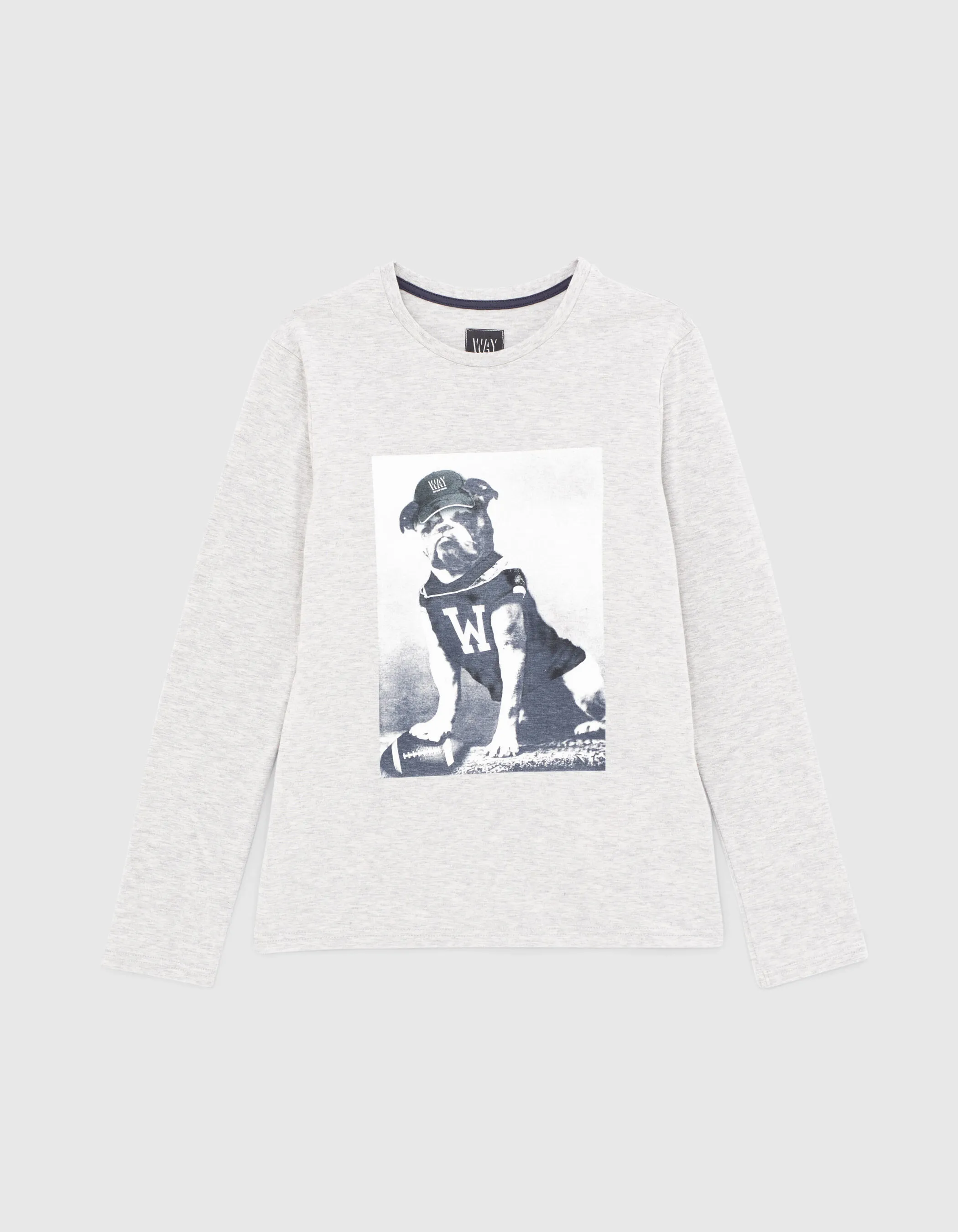 T-shirt gris chiné visuel chien-footballeur garçon