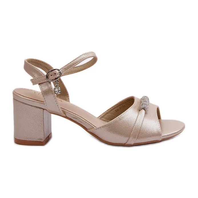 Vinceza Eco-friendly Leather Women's High Heel Sandals with Gold Narhi Decorations