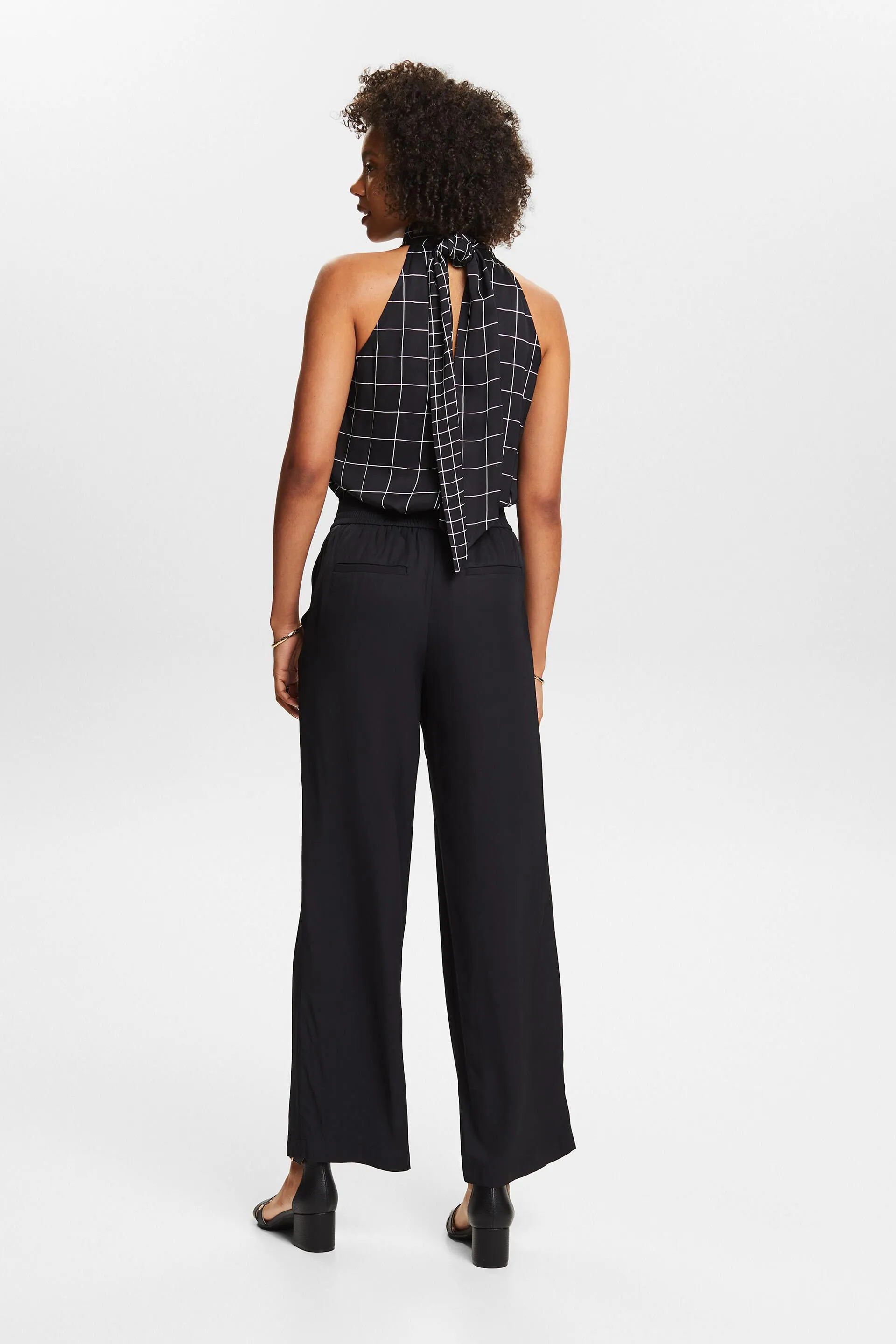 Wide-leg pull-on twill trousers