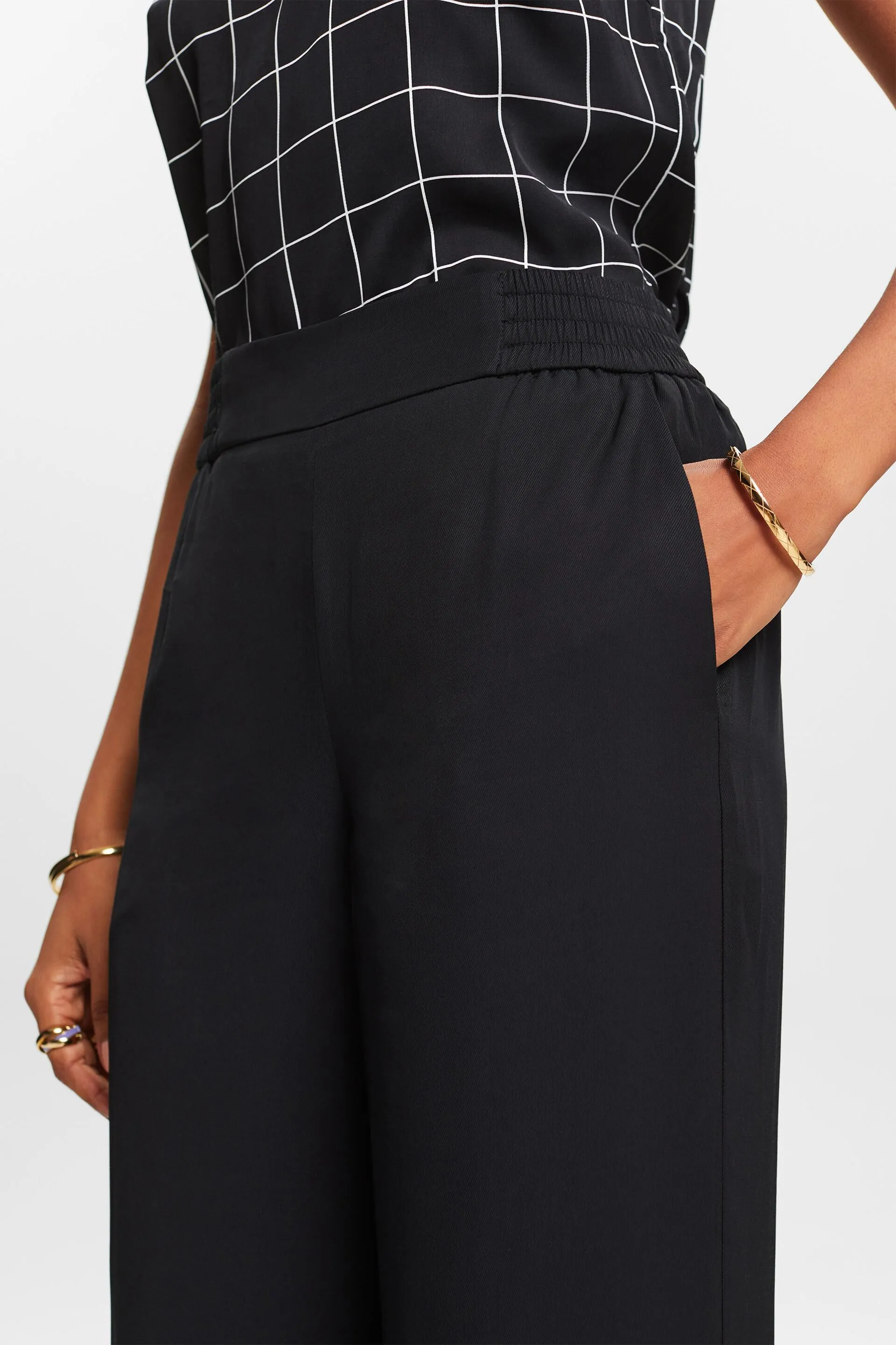 Wide-leg pull-on twill trousers