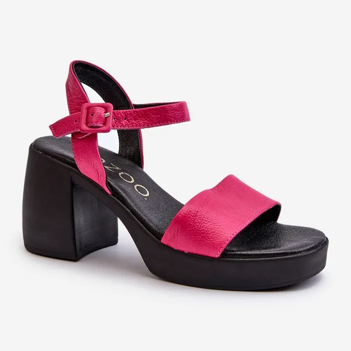 Fuchsia Pink Leather Block Sandals for Women by Zazoo